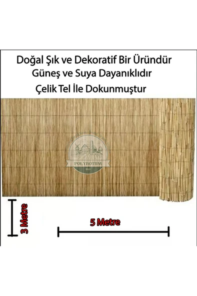 Doğal Kamış Hasır Çit 3 M X 5m Doğal Bahçe Çiti - Gölgelik Hasır ürün görseli 1