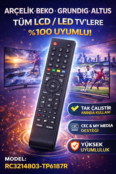 Arçelik Be-ko Grundig Altus TV Kumandası – LCD LED Tüm Modellerle Uyumlu My Media CEC ürün görseli 1