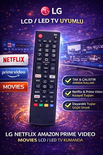 LG Netflix Amazon Prime Video Tuşlu TV Kumandası – LCD LED Smart TV Uyumlu ürün görseli 1