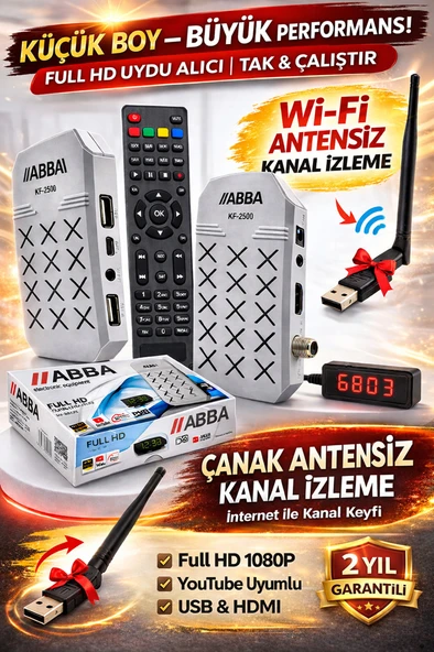KF-2500 Full HD Mini Uydu Alıcı Youtube IPTV WiFi Destekli USB HDMI 1080p + WiFi Anten ürün görseli 1