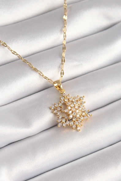 316L Çelik Gold Renk Zincir Zirkon Taşlı Yıldız Model Kadın Kolye ürün görseli 1