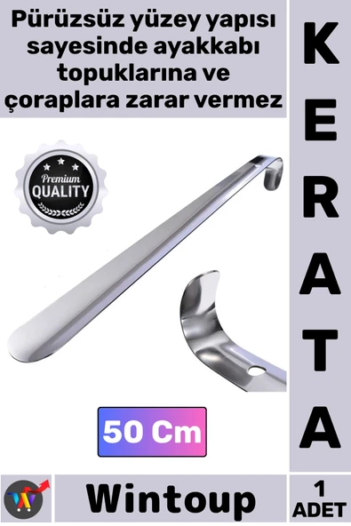 #Kerata Metal Paslanmaz Sağlam Uzun Lüks Ergonomik Çelik Krom Kaplama Ayakkabı Çekeceği Kerata 50 Cm ürün görseli 1