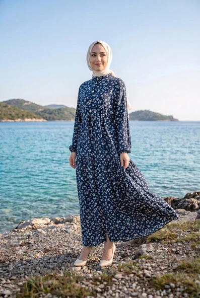 ÇİÇEK DESENLİ VİSKON ELBİSE ürün görseli 1