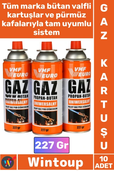 #GazKartuş Premium Pürmüz Uyumlu Güvenli Butan Propan Kamp Ocak Gazı Valfli Kartuş 227 Gram 10 Adet ürün görseli 1