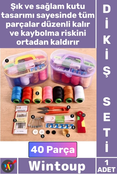 #DikişSeti Seyahat Tipi Özel Kutulu İğne Iplik Balıkçı Makas Mezura Yüzük 40 Parça Mini Dikiş Seti ürün görseli 1