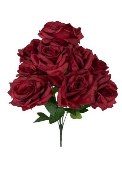 Yapay Çiçek Kırmızı 9lu Gül Demeti Kumaş 40*25cm ürün görseli 1