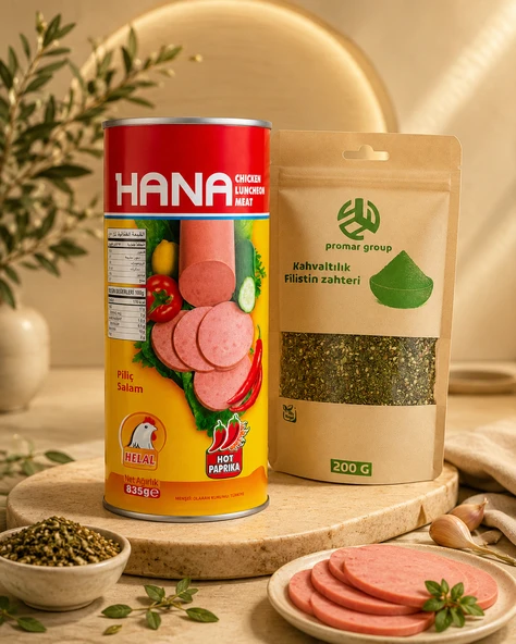 Hana Acılı Piliç Salam (Hot Paprika 835 g) + Promar Group Kahvaltılık Filistin Zahteri 200 g ürün görseli 1