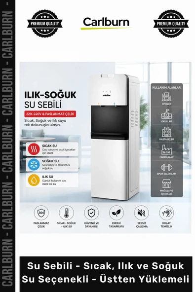 #SuSebili Kompresörlü Ofis Tipi Su Sebili Sıcak Ilık Soğuk Su Seçenekli Üstten Yüklemeli ürün görseli 1