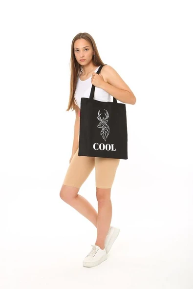 Baghashtag Siyah Bez Çanta Cool Geyik Baskılı - Resim 5
