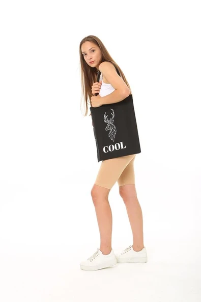 Baghashtag Siyah Bez Çanta Cool Geyik Baskılı - Resim 4