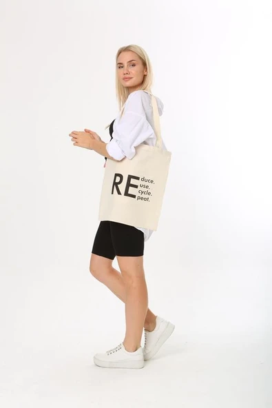 Baghashtag Reduce Reuse Recycle Repat Baskılı Bez Çanta - Resim 4