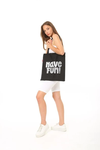 Baghashtag Siyah Bez Çanta Have Fun Baskılı - Resim 5