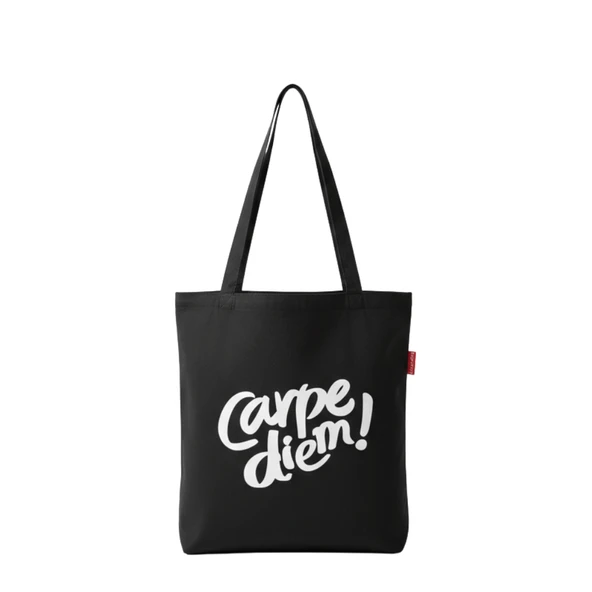 Baghashtag Siyah Bez Çanta Carpe Diem Baskılı ürün görseli 1