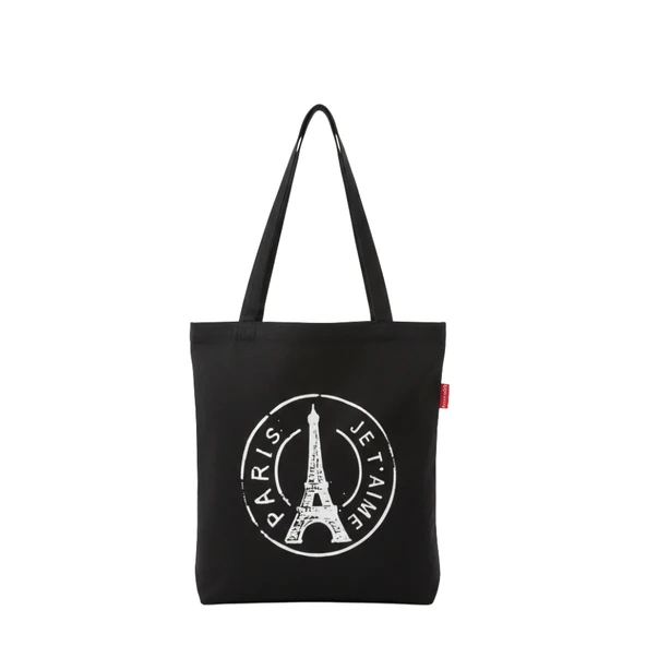 Baghashtag Siyah Bez Çanta Paris Baskılı ürün görseli 1