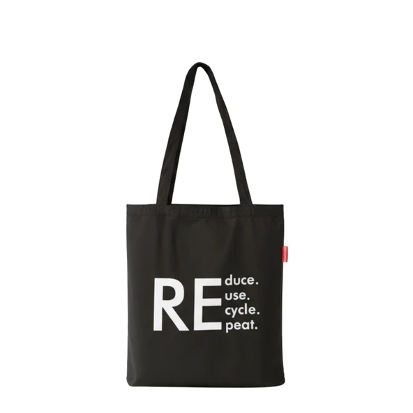 Baghashtag Siyah Bez Çanta Reduce Reuse Recycle Repat Baskılı ürün görseli 1