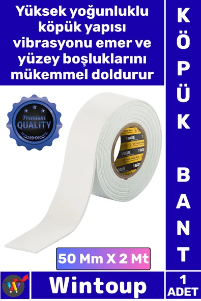 #Bant Güçlü Yapışkanlı Montaj Bandı Dayanıklı Sabitleyici Çift Taraflı Köpük Bant 50 Mm X 2 Metre ürün görseli 1