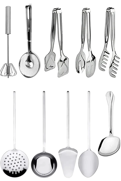 10 Parça Maşa+spatula+kevgir+kepçe, Yemek Sunum Ekipmanları, Servis Maşa Ürünleri ürün görseli 1