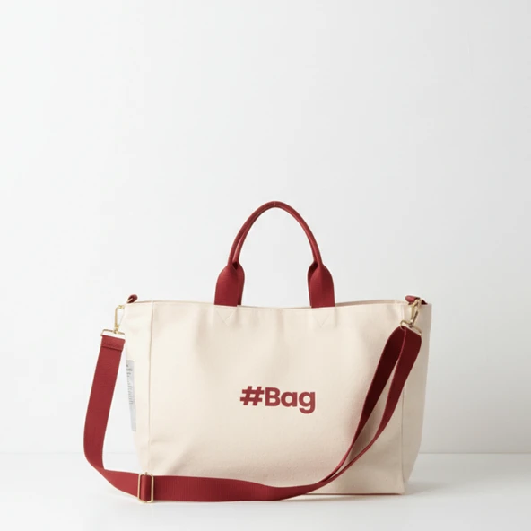 Baghashtag #Bagseries Bordo Kanvas Tote Çanta ürün görseli 1