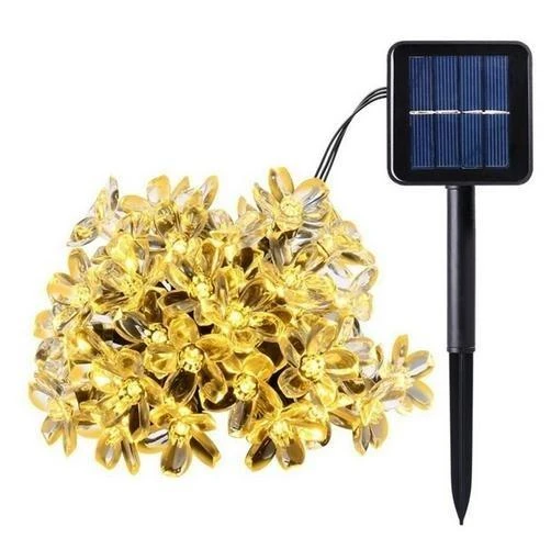 Schulzz Çiçek Motifli Güneş Enerjili Su Geçirmez 7 Metre 50 Adet Sıcak Beyaz Led Solar Bahçe Işıldağı ürün görseli 1