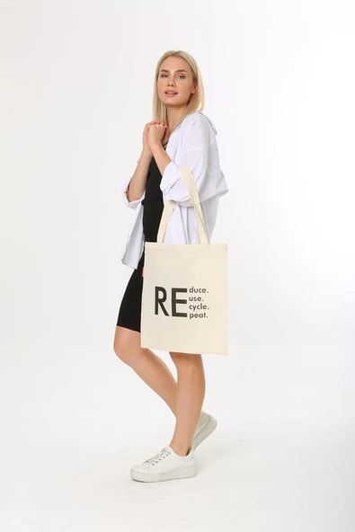 Baghashtag Reduce Reuse Recycle Repat Baskılı Bez Çanta - Resim 3