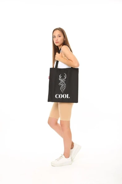 Baghashtag Siyah Bez Çanta Cool Geyik Baskılı - Resim 2