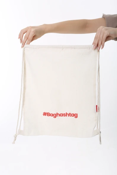 Baghashtag Baskılı Sırt Bez Çanta - Resim 2