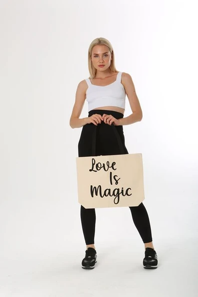 Baghashtag Love İs Magic Baskılı Kanvas Bez Çanta - Resim 3