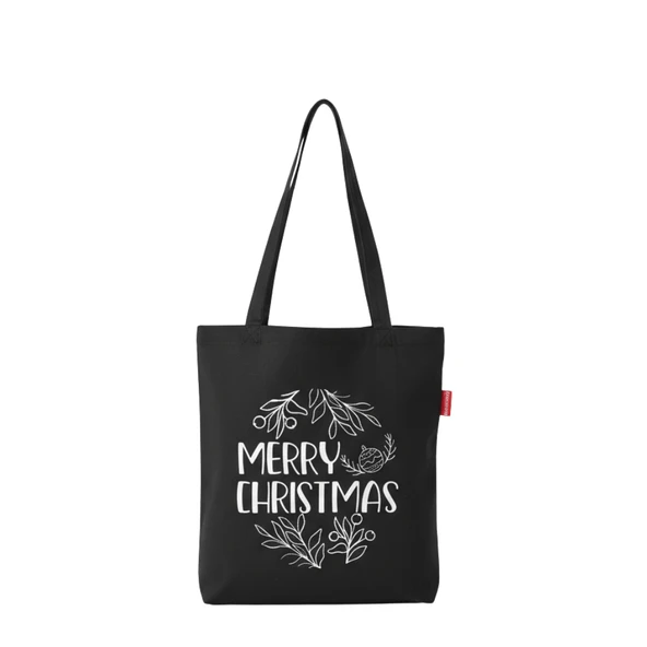 Baghashtag Siyah Bez Çanta Merry Christmas Baskılı ürün görseli 1
