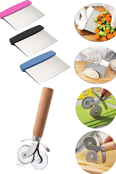 Hamur Kesme Aparatı Spatula + Ahşap Saplı Hamur ve Pizza Kesme Ruleti ürün görseli 1