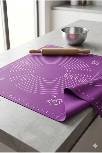 Mor Silikon Hamur Açma Matı Büyük Boy 50x40 ürün görseli 1