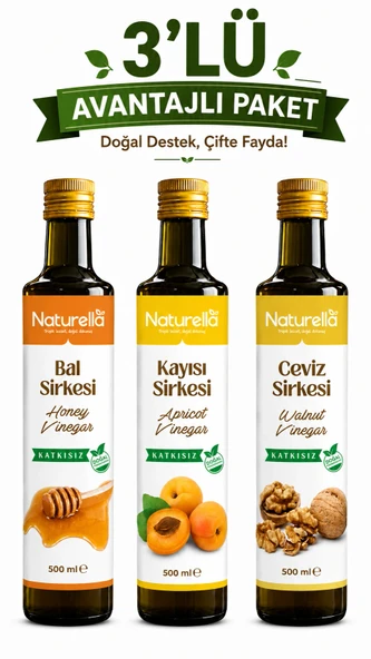 NATURELLA BAL, KAYISI & CEVİZ SİRKE SETİ 3 x 500 ml ürün görseli 1