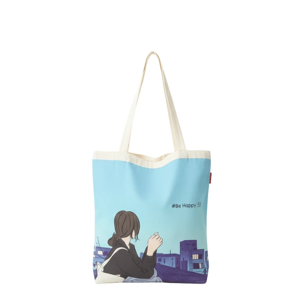 Baghashtag Anime Kız Happy Baskılı Bez Çanta ürün görseli 1