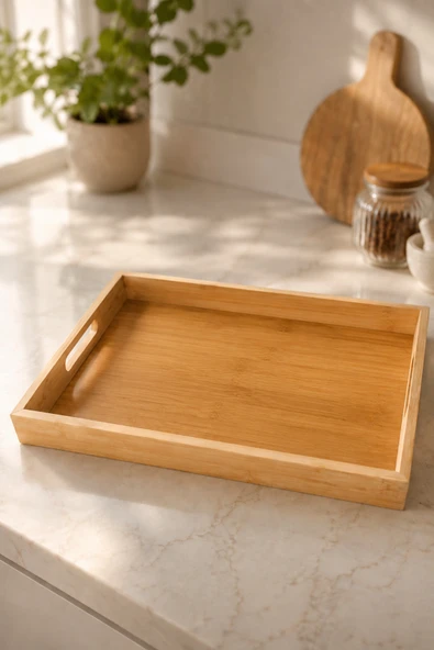 Bambu Servis Tepsisi 25x38 cm Dikdörtgen Kahvaltı Çay Kahve Sunum Tepsisi ürün görseli 1