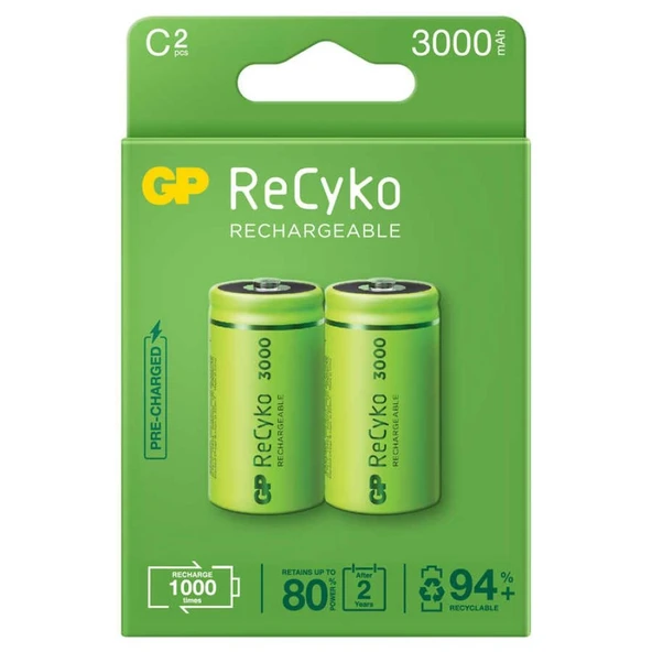 Gp Recyko 3000mah C Orta Boy Şarj Edilebilir Pil 2'li Paket ürün görseli 1