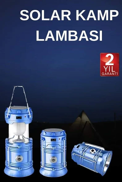 Solar Şarjlı Kamp Lambası Güneş Enerjili Kızaklı Kamp Feneri Çadır Feneri Led Işıldak ürün görseli 1