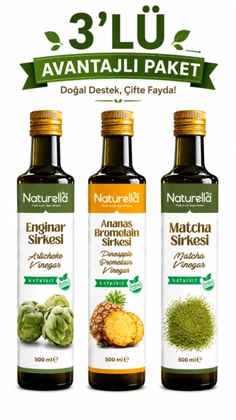 NATURELLA  ANANAS BROMELİAN, ENGİNAR & MATCHA  SİRKE SETİ 3 x 500 ml ürün görseli 1