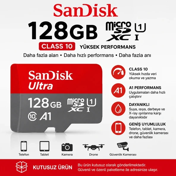 SanDisk 128GB Micro SDXC Kart Yüksek Performanslı Depolama Çözümü Class 10 KUTUSUZ ÜRÜN ürün görseli 1