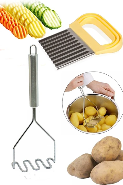 Metal Patates Ezici + Tırtıklı Patates Dilimleyici ürün görseli 1