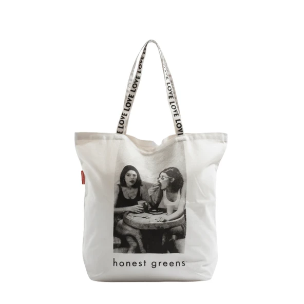 Baghashtag Honest Greens Baskılı Beyaz Bez Çanta ürün görseli 1