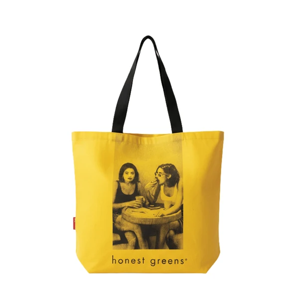 Baghashtag Honest Greens Baskılı Sarı Bez Çanta ürün görseli 1