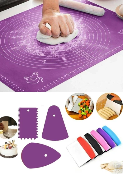 Büyük Silikon Hamur Açma Matı 40x50cm & Hamur Spatula & 3'lü Pasta Dekorasyon Seti ürün görseli 1