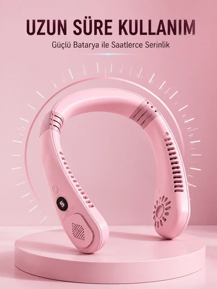 Pembe Boyun Fanı Sessiz Çalışan USB Şarjlı Taşınabilir Kişisel Serinletici ürün görseli 1
