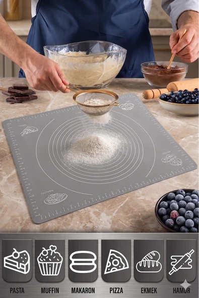 Gri Silikon Hamur Açma Matı Büyük Boy 50x40 ürün görseli 1