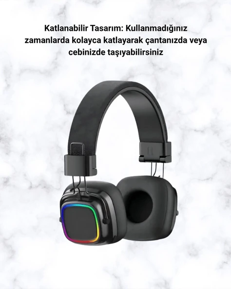 Bluetooth 5.3 Rainbow Işıklı Kulak Üstü Kablosuz Kulaklık ürün görseli 1
