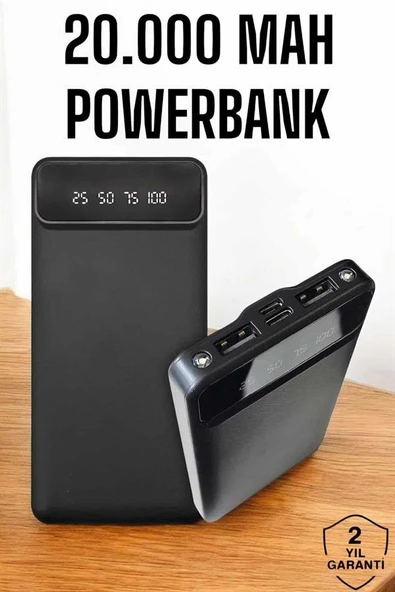 20.000 Mah Led Işıklı LCD Ekran USB Girişli Type-C Lightning Powerbank ürün görseli 1