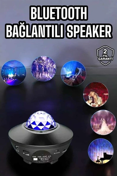 Çocuklara Özel Şarjlı Bluetooth Hoparlör Parti Led Lambası Yıldızlı Projeksiyon ürün görseli 1