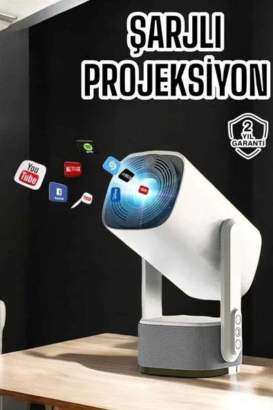 Akıllı Projeksiyon Powerbankli Taşınabilir Sinema Projektörü 4k HD Kaliteli ürün görseli 1