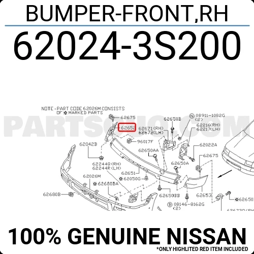 Nissan D22 1997-2001 Pickup Ön Tampon Siyah Sağ (Oem No: 620243S200) ürün görseli 1