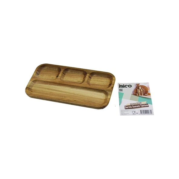 Akasya Dikdörtgen 4 BÖLMELİ=3+1 Ahşap Servis Sunum Tepsi - Tahtası 25 X 14 X 1.4CM ürün görseli 1