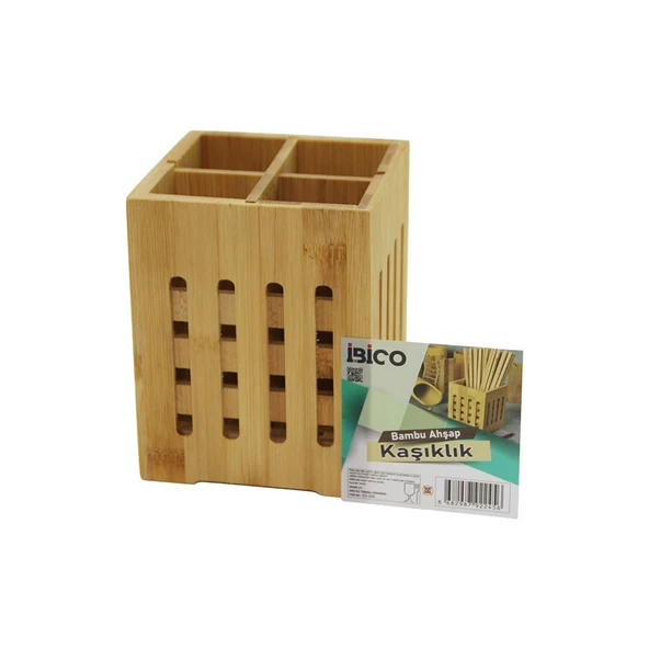 4 Bölmeli Büyük - Pencereli KARE=11X11CM Ahşap Bambu Kaşıklık Organizer ürün görseli 1